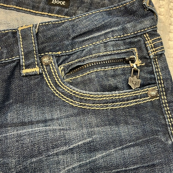 Bebock for Express Blue Denim Low Rise Boot Cut Jeans Women's Sz 6L - Picture 5 of 15